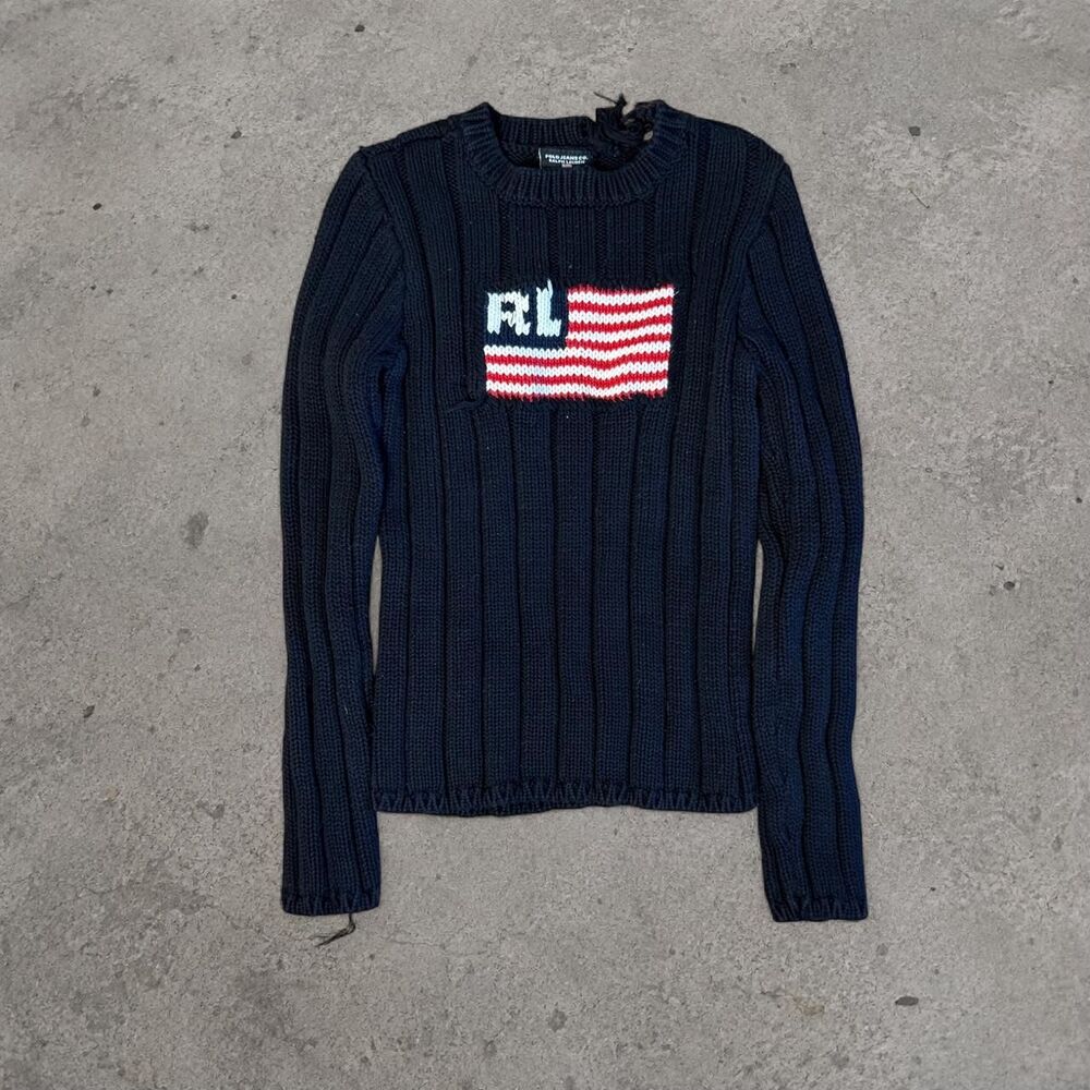 Polo Ralph Lauren Black Flag Sweater RL Womens Size Small